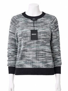 DKNY Women's Black & White Tweed Pullover Sweater